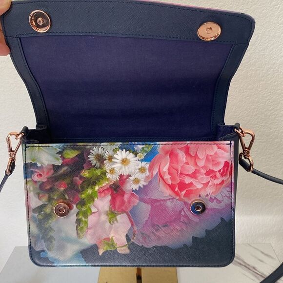 Ted Baker Navy Blue Floral Crossbody Handbag - Picture 4 of 8